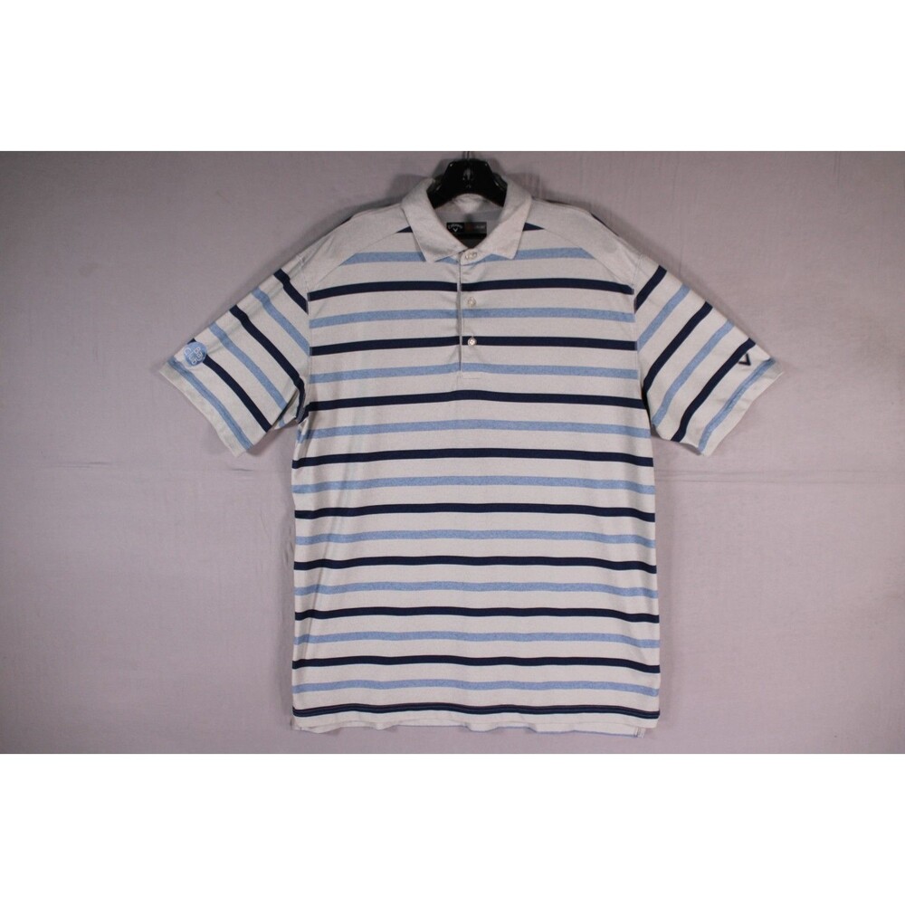 Callaway Opti-Dri Men's M Blue White Striped Golf Polo Shirt Stretch